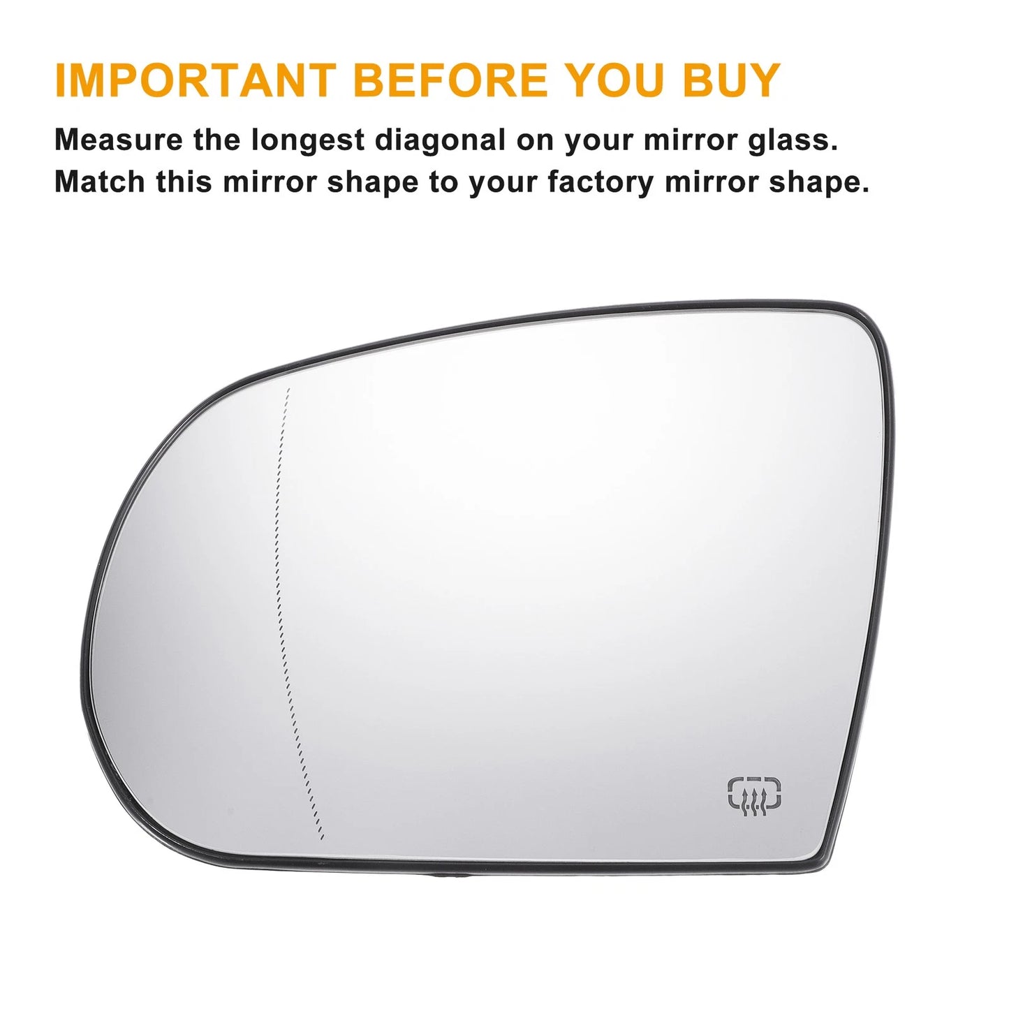 Left Side Heated White Mirror Glass for Jeep Cherokee, Compass (2011-2023)
