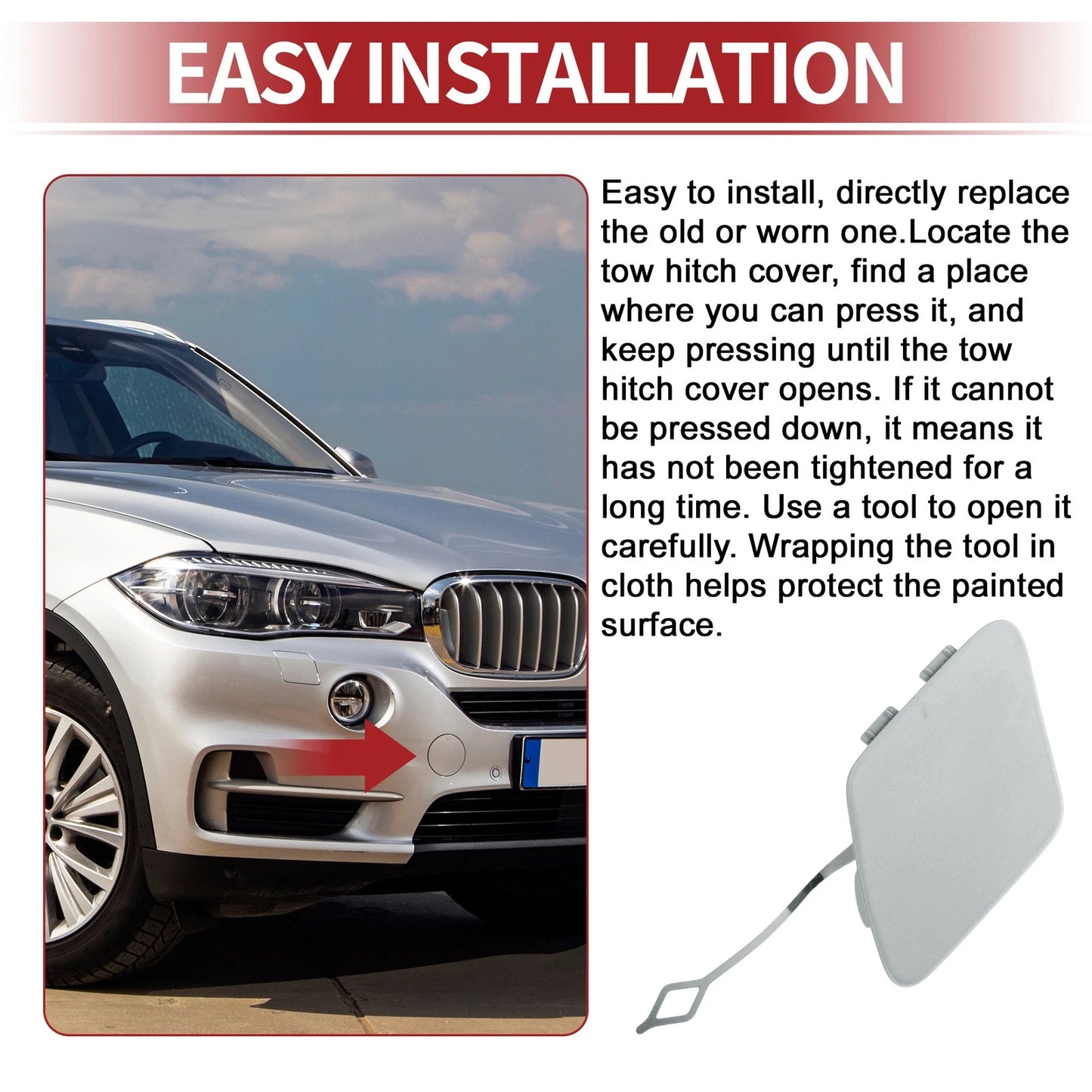 Rear Bumper Tow Hook Cover for BMW 428i (2014-2016) Silver Tone