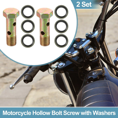 2 x M10x1 38mm Hollow Bolt Screws with Washer for Motorcycle
