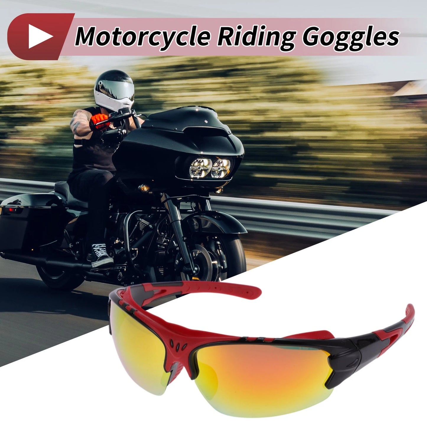 1 Motorcycle Riding Goggles Red Lens Black Red Frame UV400