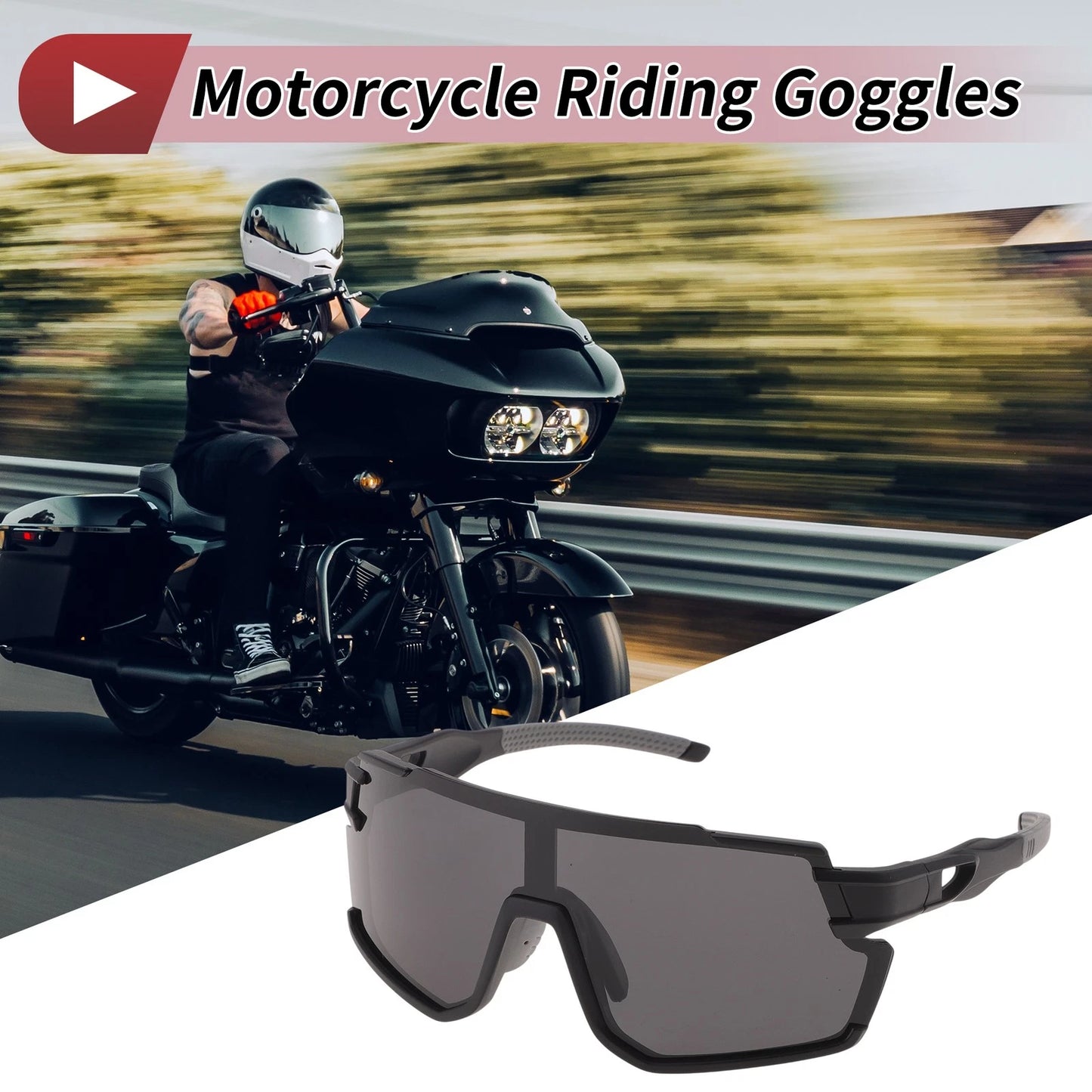Motorcycle Riding Goggles Black Lens Black Frame Cycling Sunglasses PC