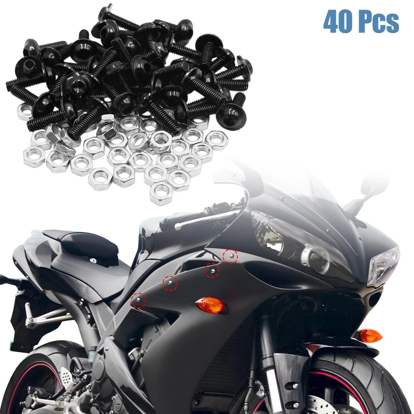 40pcs M6 Hex Socket Head Motorbike Bolts Nuts Universal