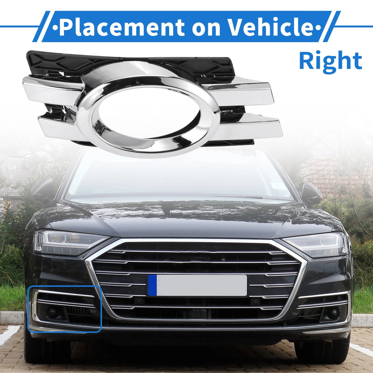 Right Fog Light Grill for Mercedes-Benz (2006-2012) Silver Tone, Black