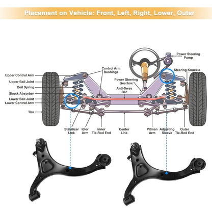 6 Pcs Front Lower Control Arms Sway Bars for Hyundai Santa Fe (2007-2012)