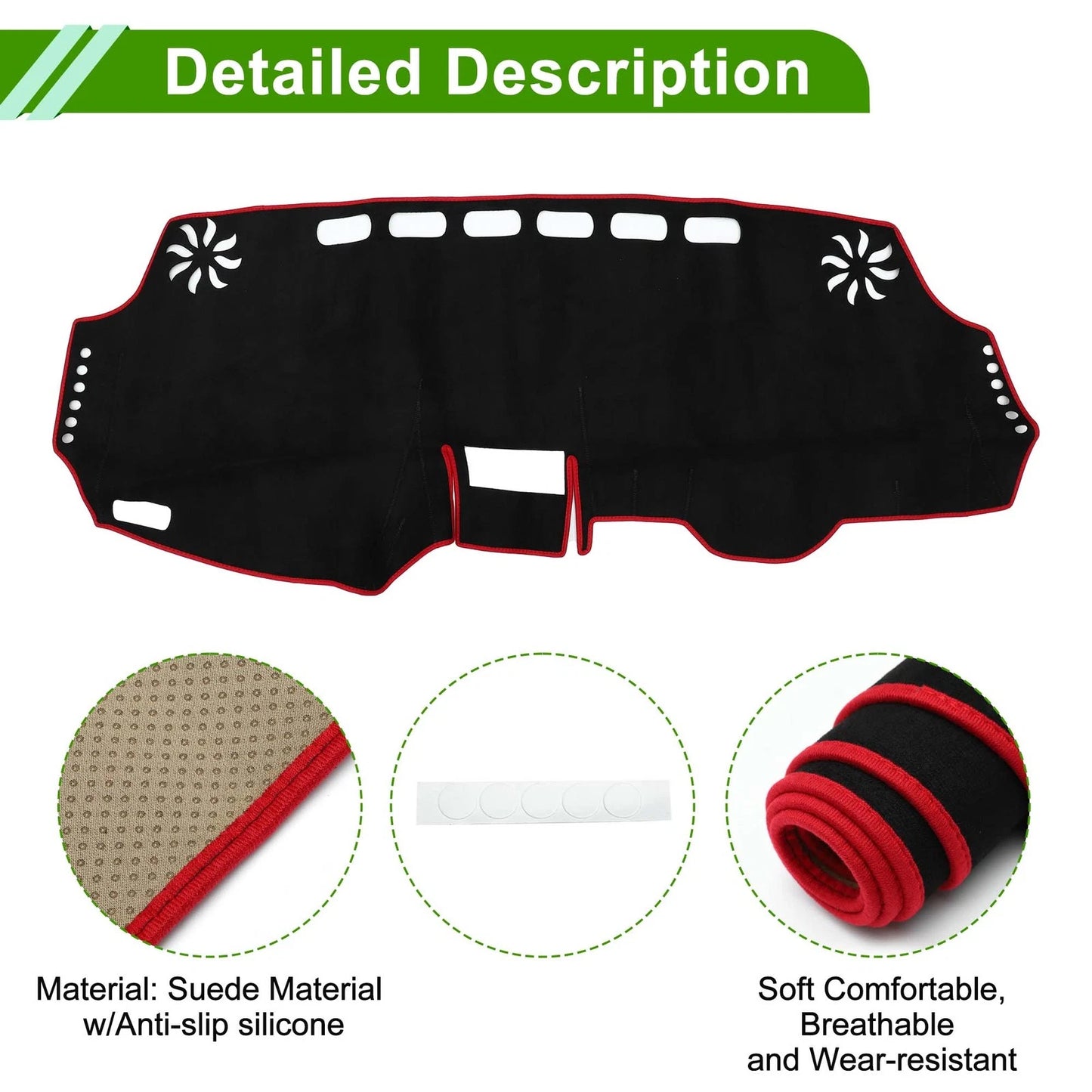 Dashboard Cover Mat for Toyota Wish 2010-2018 Sun Protector Black Red