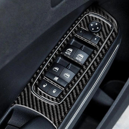 Carbon Fiber Window Lift Switch Panel Cover Trim 5 x For Dodge Charger (2015+)