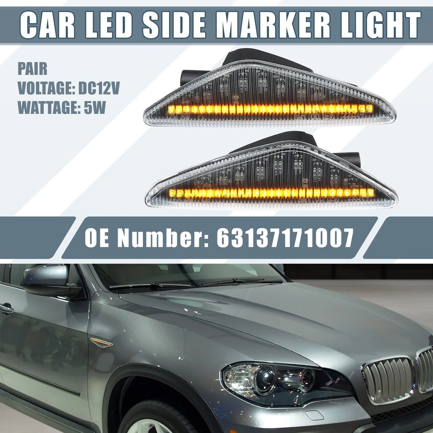 Car LED Side Marker Amber Light 2 x 63137171007 for BMW X3 (2011-2014)
