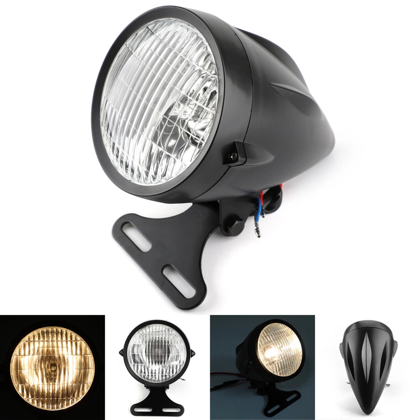 4 3/4" BLK Bullet Headlight for Chopper Bobber Custom Cruiser