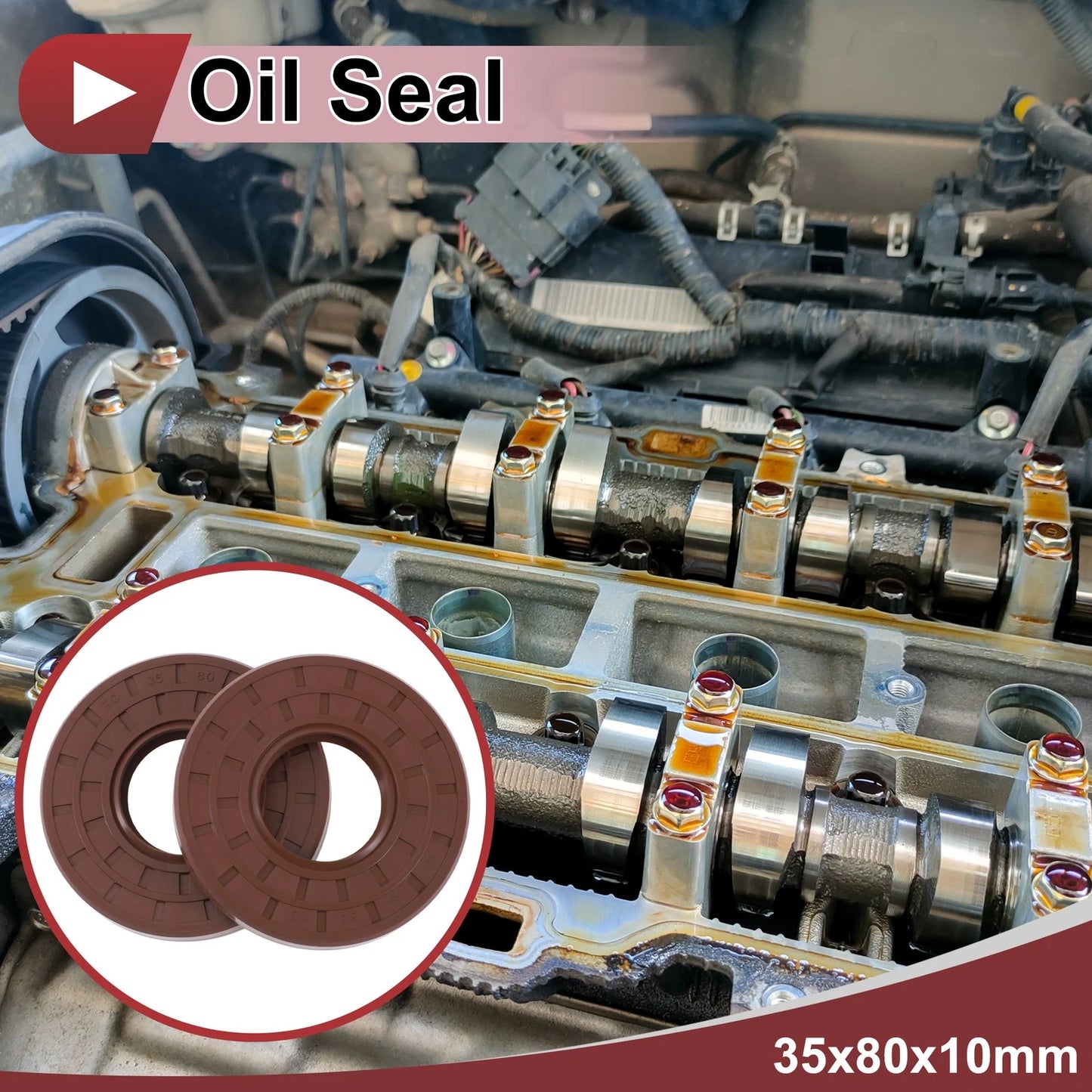 Oil Seal 2 x 35x80x10mm Brown Rotary Shaft Seal FKM Rubber