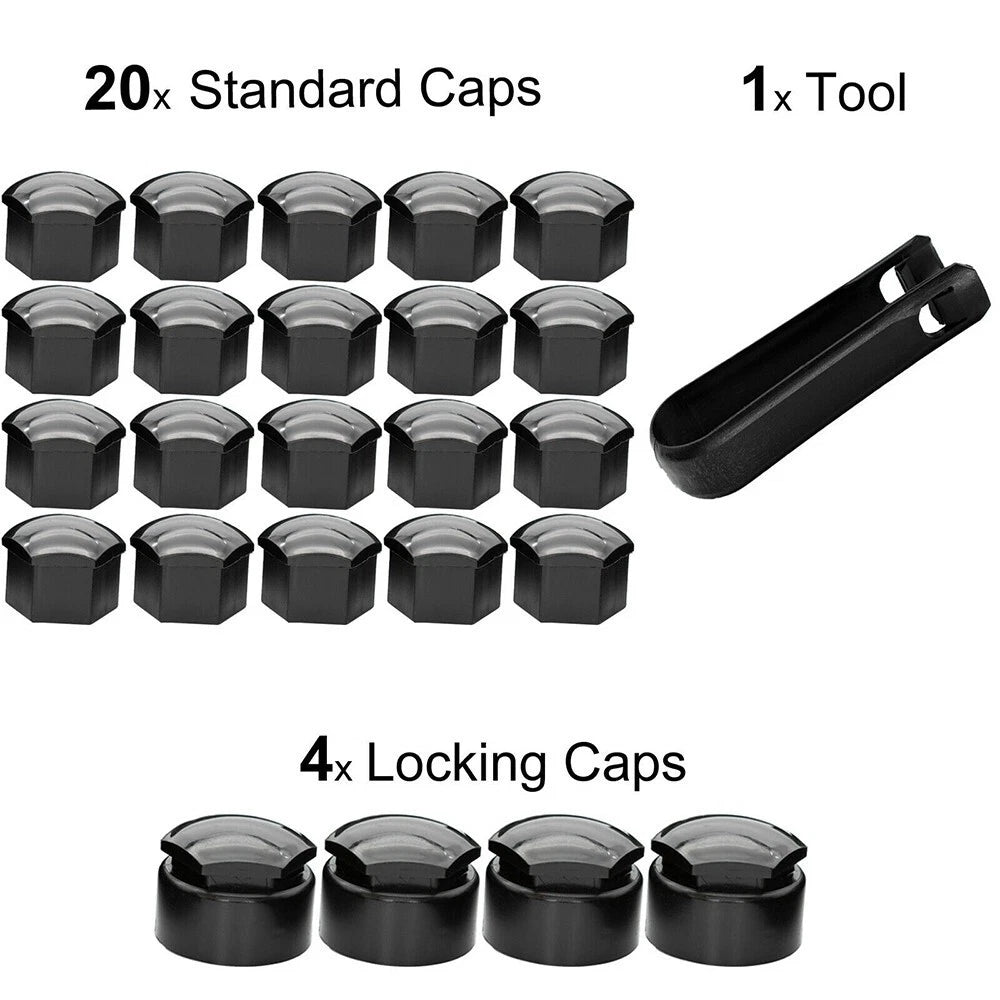Black Wheel Nut Bolt Cover Cap / Pack of 24x 17MM / for Opel