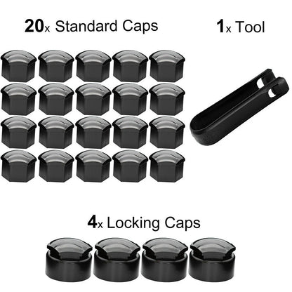 Black Wheel Nut Bolt Cover Cap / Pack of 24x 17MM / for Opel