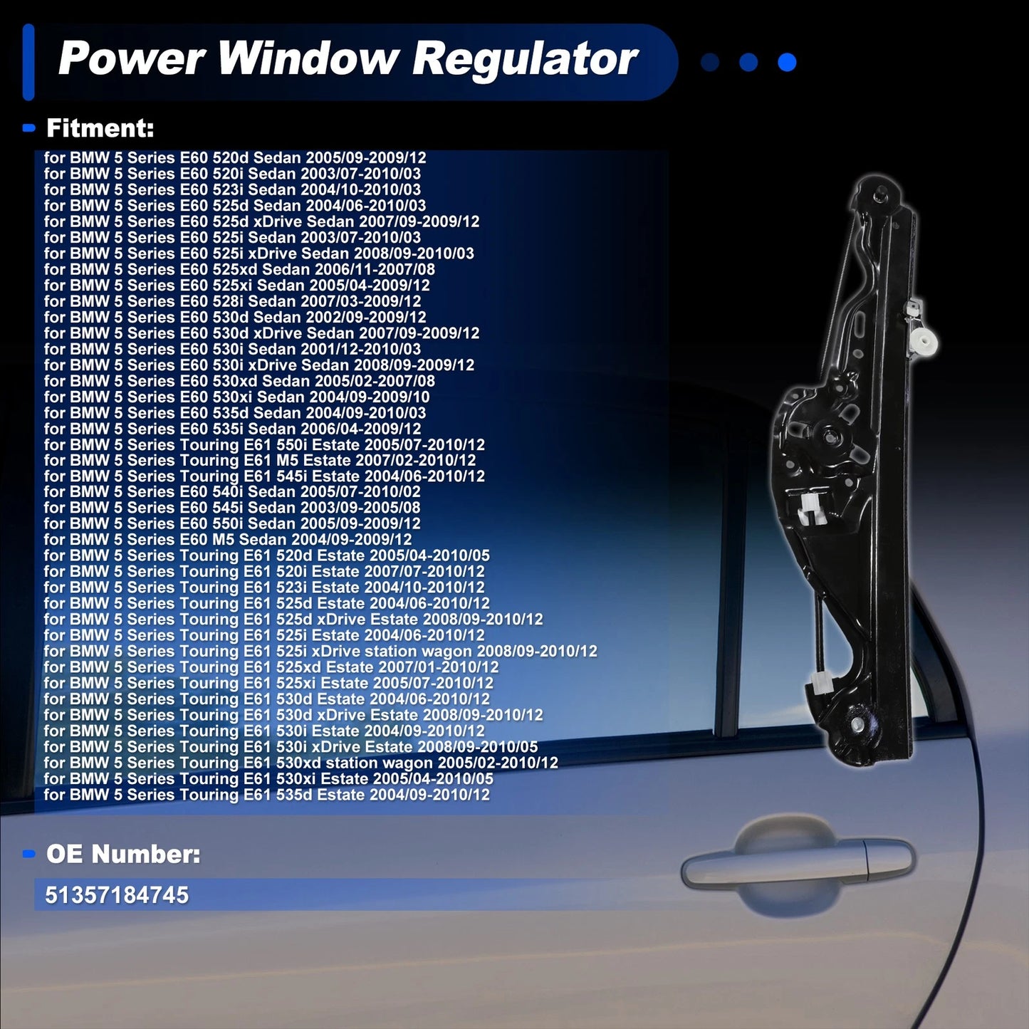 Rear Left Power Window Regulator for BMW 5 Series E60 (2005-2010)