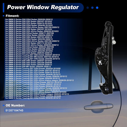 Rear Left Power Window Regulator for BMW 5 Series E60 (2005-2010)