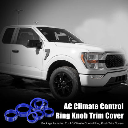 7 x Blue AC Climate Control Ring Knob Trim Covers for Ford F-150 (2021-2022)