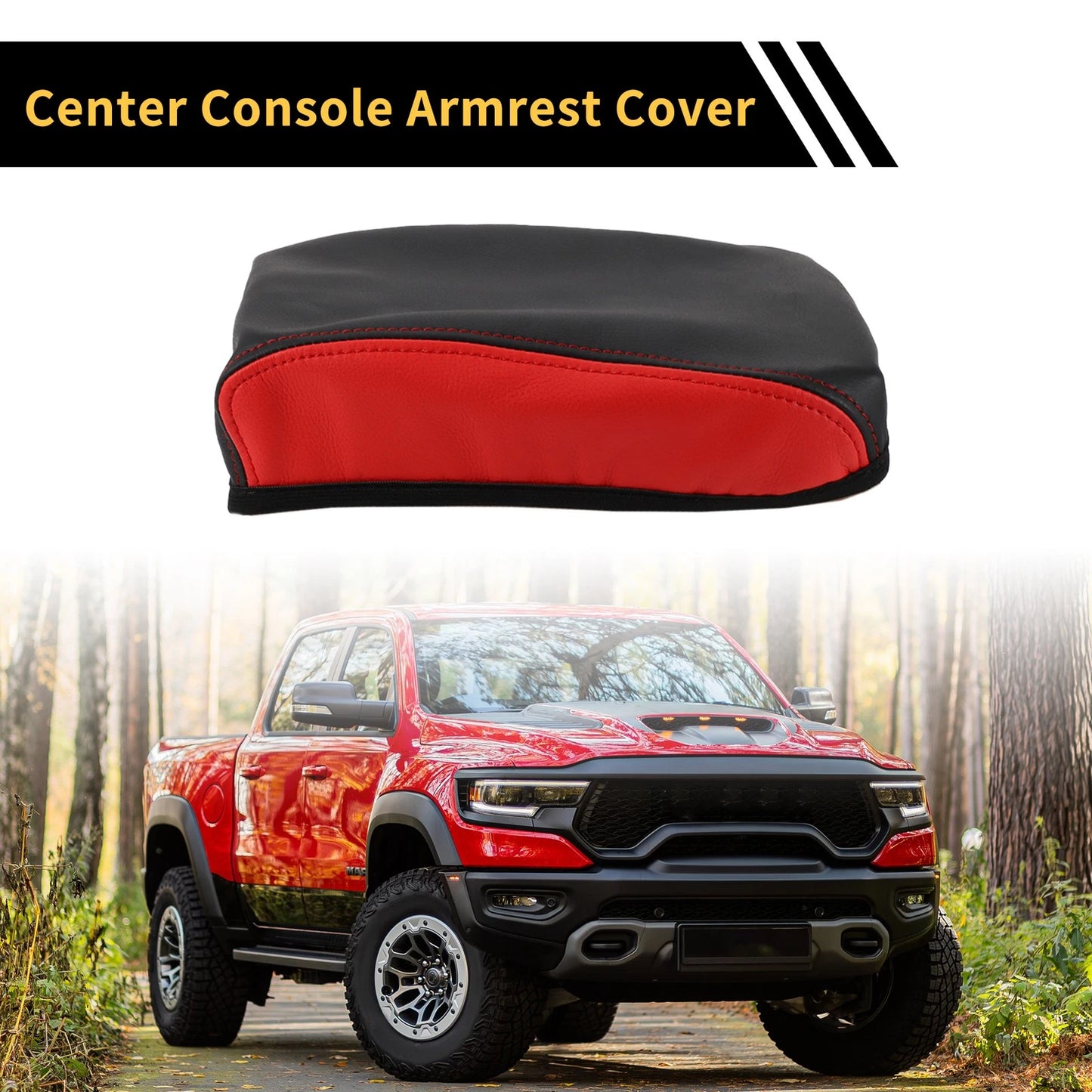 Center Console Lid Armrest Cover for Toyota Tacoma 2016-2020 Waterproof Black Red