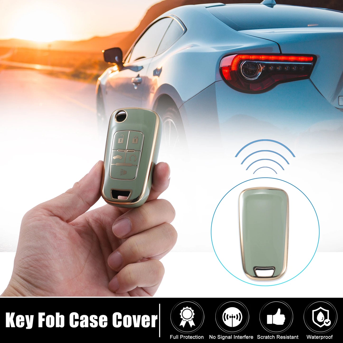 TPU Smart Key Fob Cover Kit Gold Tone Green for Chevrolet Equinox Camaro Cruze