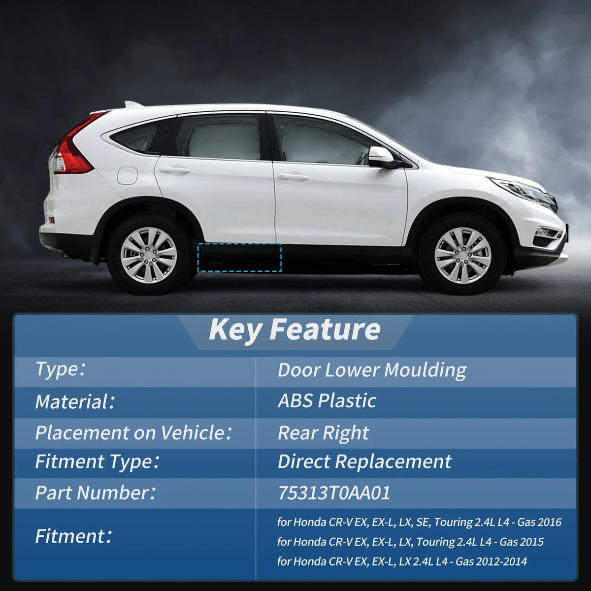 Rear Right Door Lower Trim Garnish for Honda CR-V 2.4L (2012-2016)