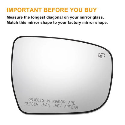 Right Side Heated White Mirror Glass for Nissan Rogue, Pathfinder (2008-2023)