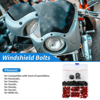 Windshield Bolts for Kawasaki/Yamaha/Suzuki Stainless Steel Rubber Red