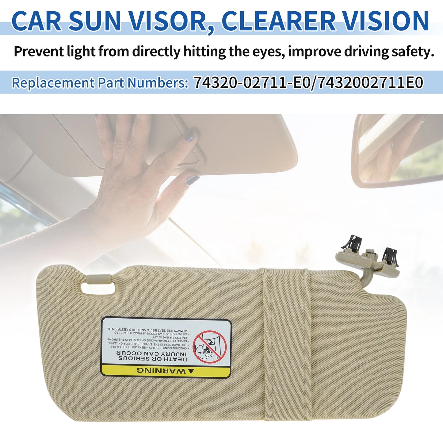 Left Side Sun Visor Beige for Toyota Corolla (2007-2013) 1 Pcs