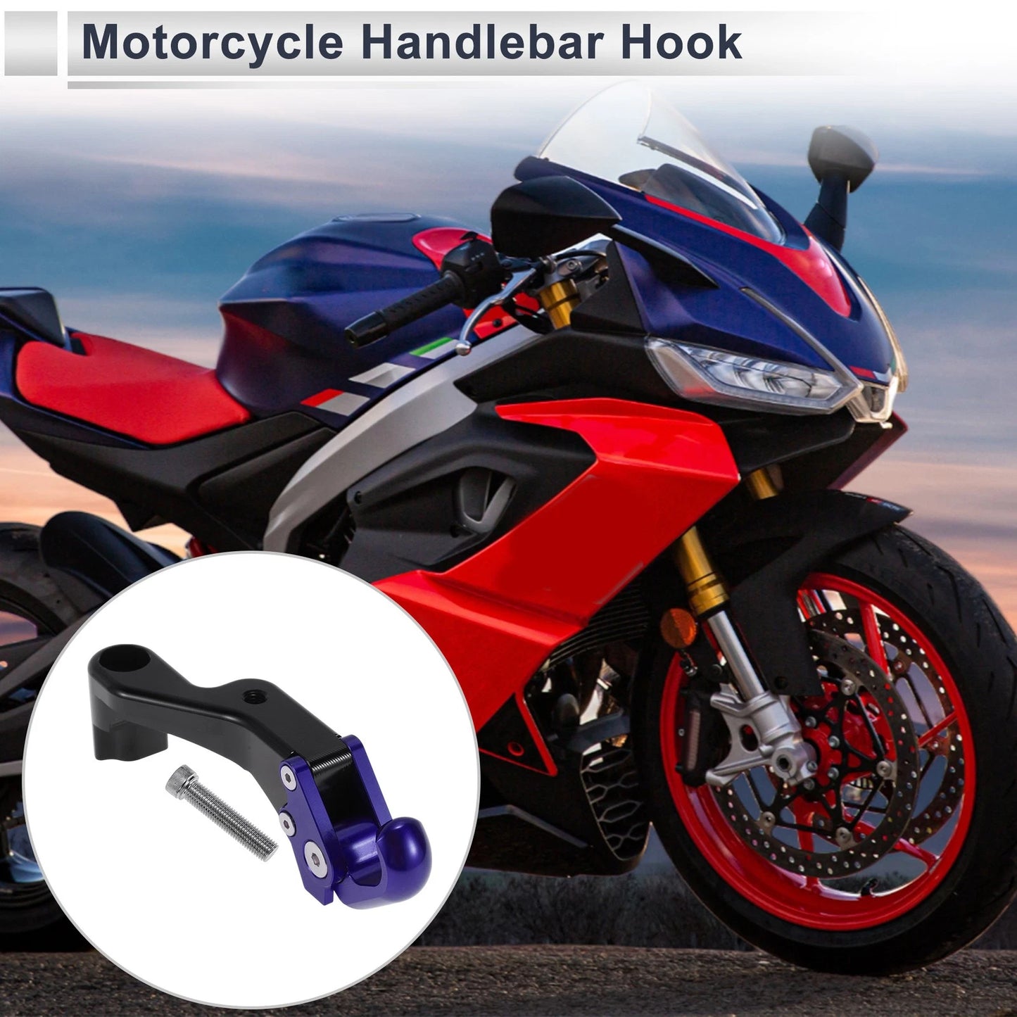 Flat Handle with Hook for Motorcycle Hanging Hook Screw Blue Black