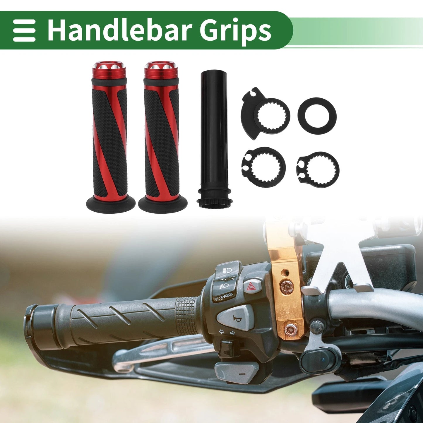 7/8" 22mm Motorcycle Hand Grips Rubber Black Red for Make Model