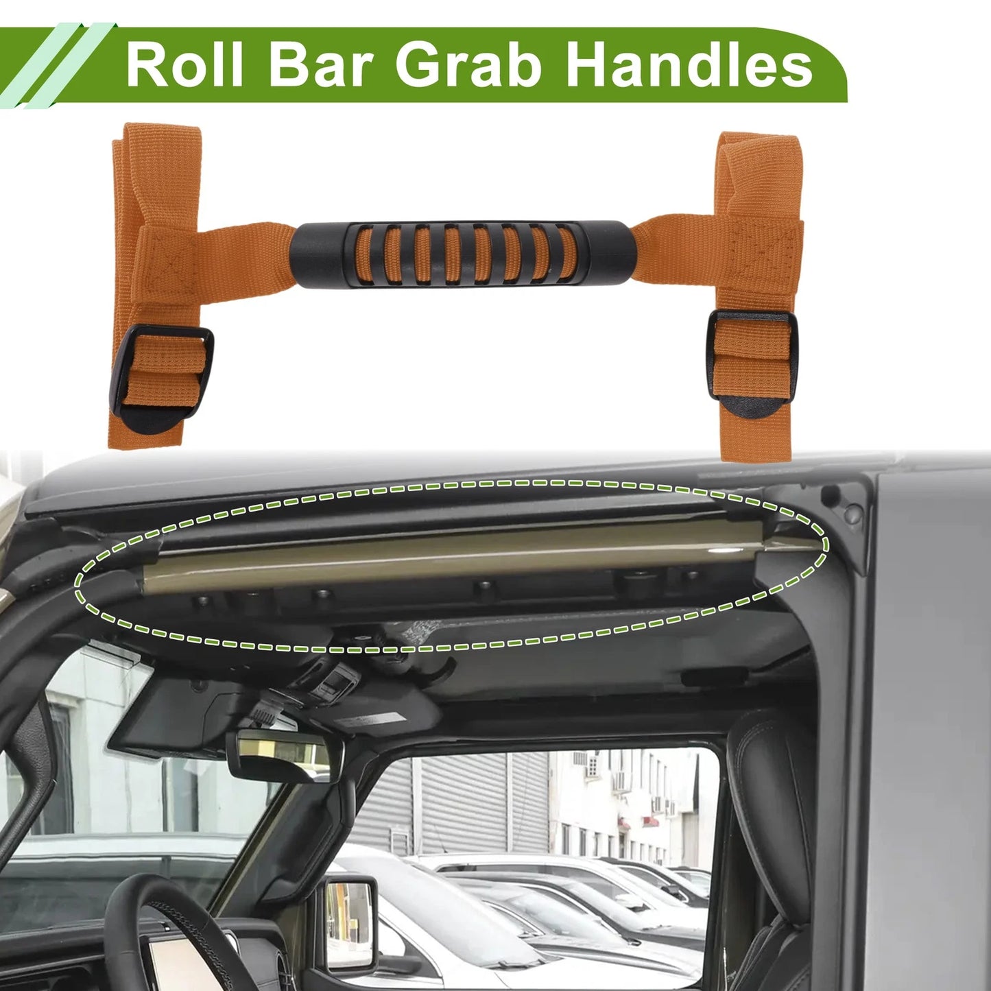 Orange Roll Bar Grab Handles for Jeep Wrangler (1987-2021)