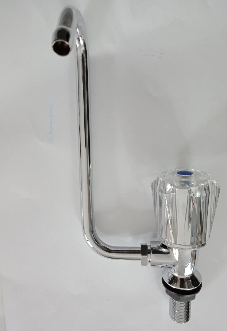 Single Tap Faucet Right Hand Blue Cold 360° Fold Down Chrome Plated Brass