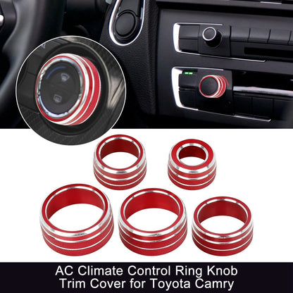 5x / Red AC Climate Control Knob Ring Trim Cover for Toyota Camry (2018-2020)