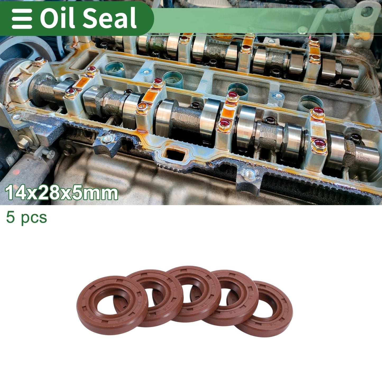 Oil Seal Rotary Shaft Seal Fluorine Rubber 14x28x5mm Brown 5 Pcs