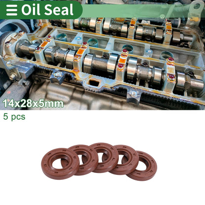 Oil Seal Rotary Shaft Seal Fluorine Rubber 14x28x5mm Brown 5 Pcs