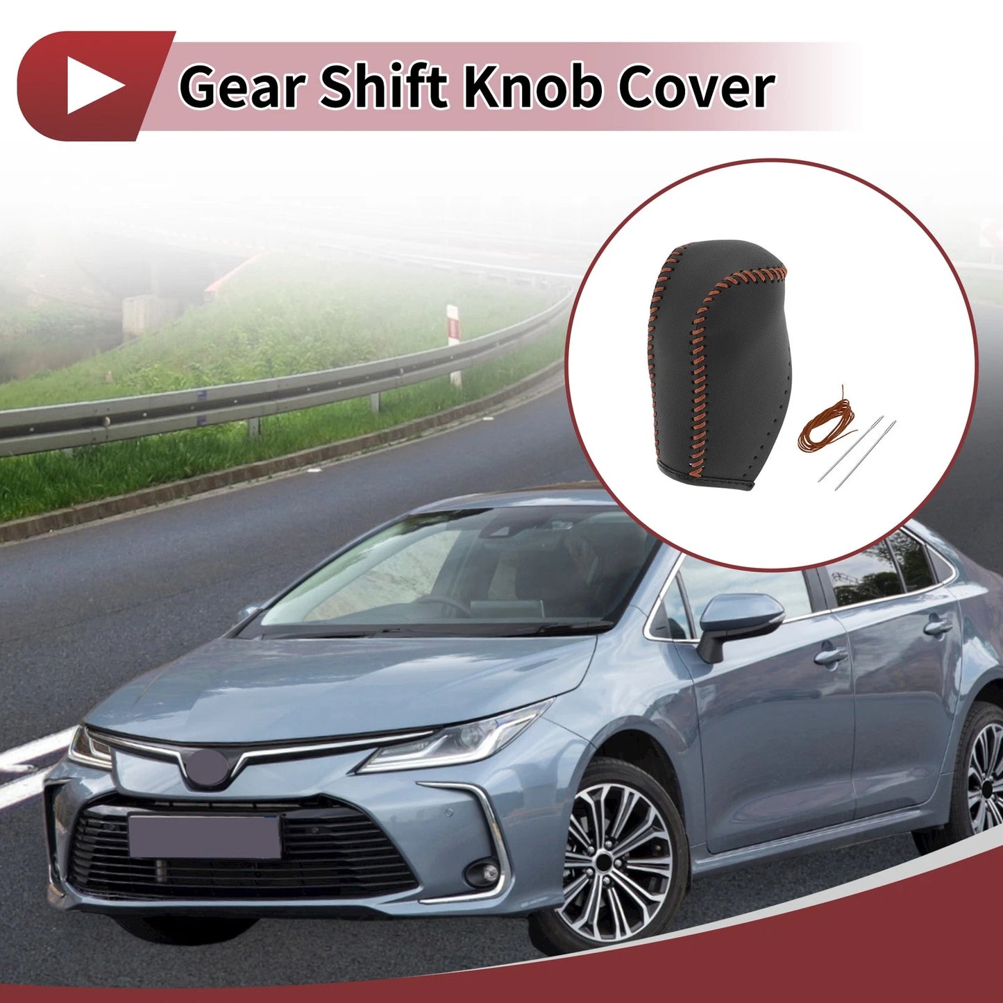 1Pc Gear Shift Knob Cover Brown Faux Leather for Toyota Corolla (14-18)