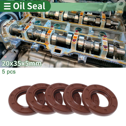 Oil Seal 20x35x5mm Rotary Shaft Seal FKM Rubber Brown 5 Pcs