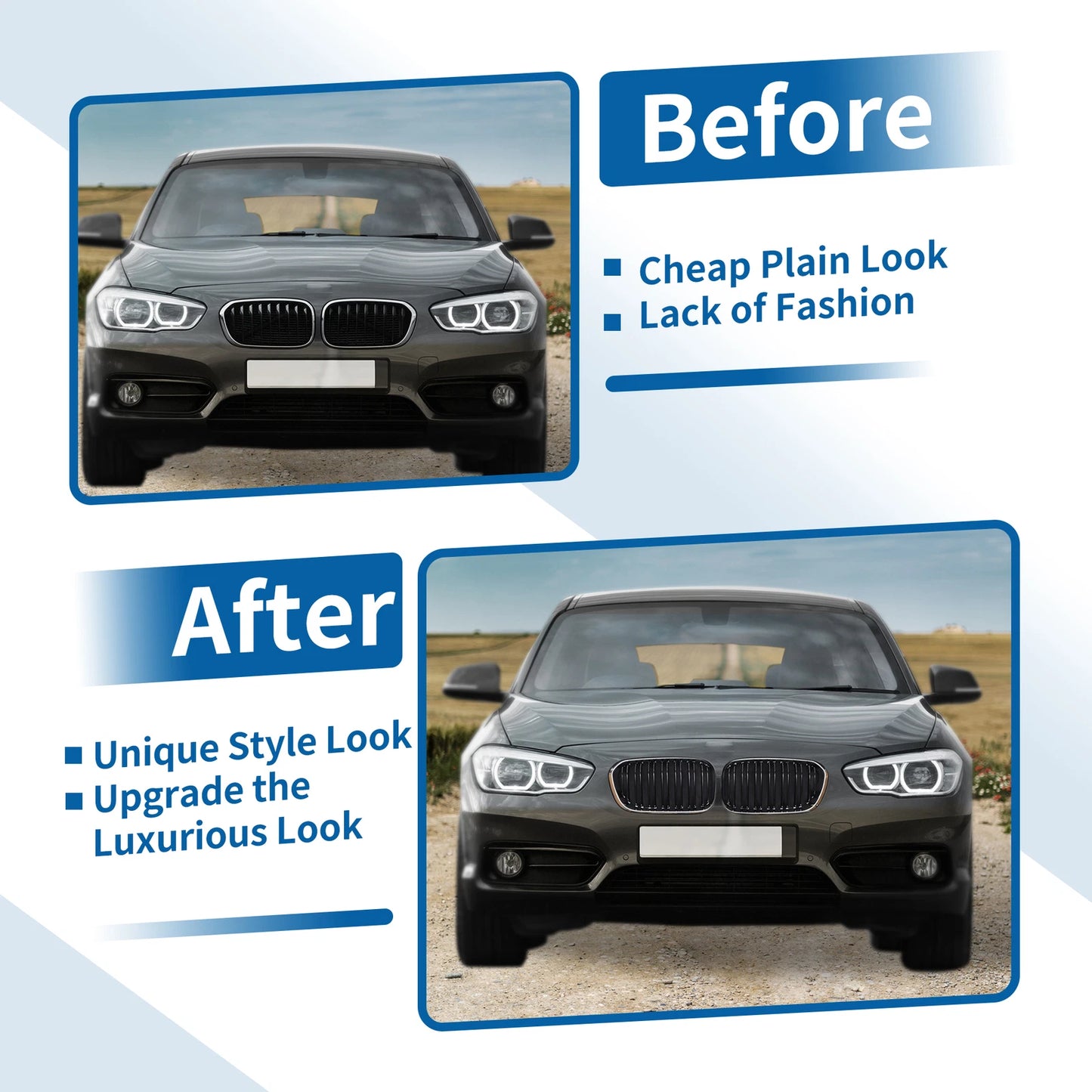 Front Upper Bumper Grille for BMW 1 Series F20 Chrome Silver Tone (2011-2019)