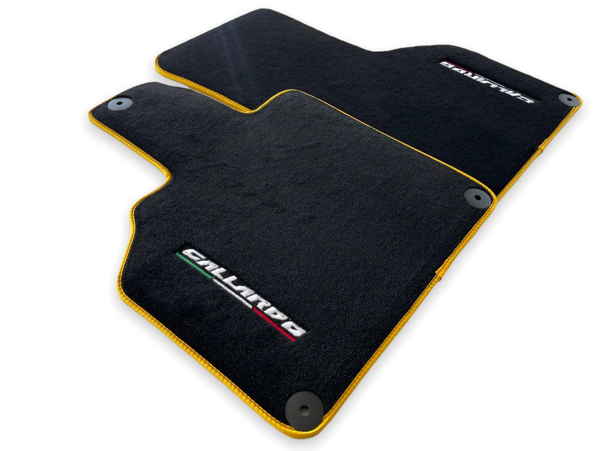 Floor Mats for Lamborghini Gallardo Black Tailored Carpets with Yellow Trim