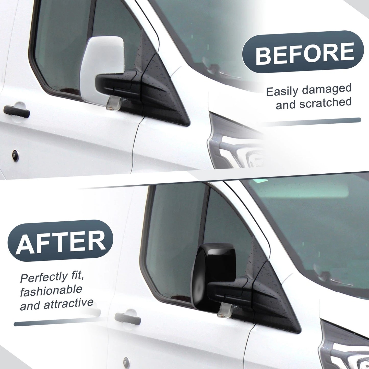 Right Rearview Mirror Cover Cap Gloss Black for Ford Transit Custom (12-23)