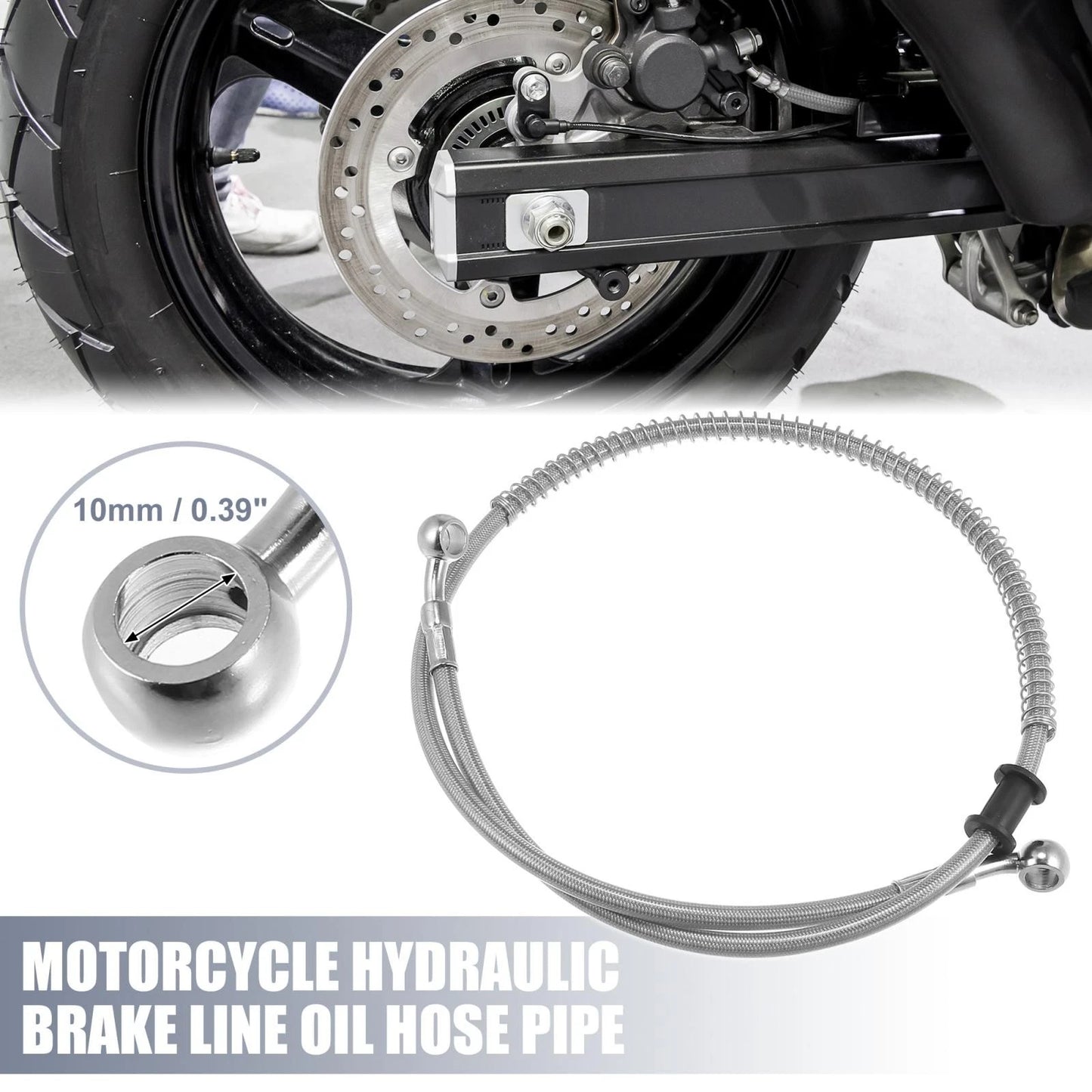 Brake Line 10mm Motorcycle Hydraulic Oil Hose Stainless Steel Silver Tone