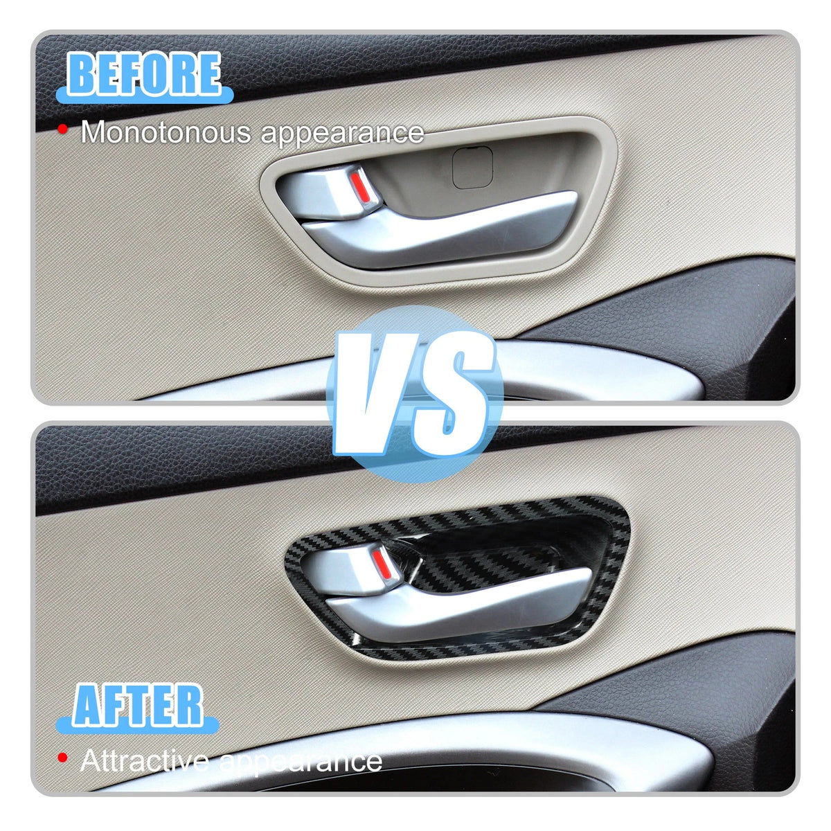 Carbon Fiber Pattern Black Inner Door Handle Bowl Cover Trim for Dodge