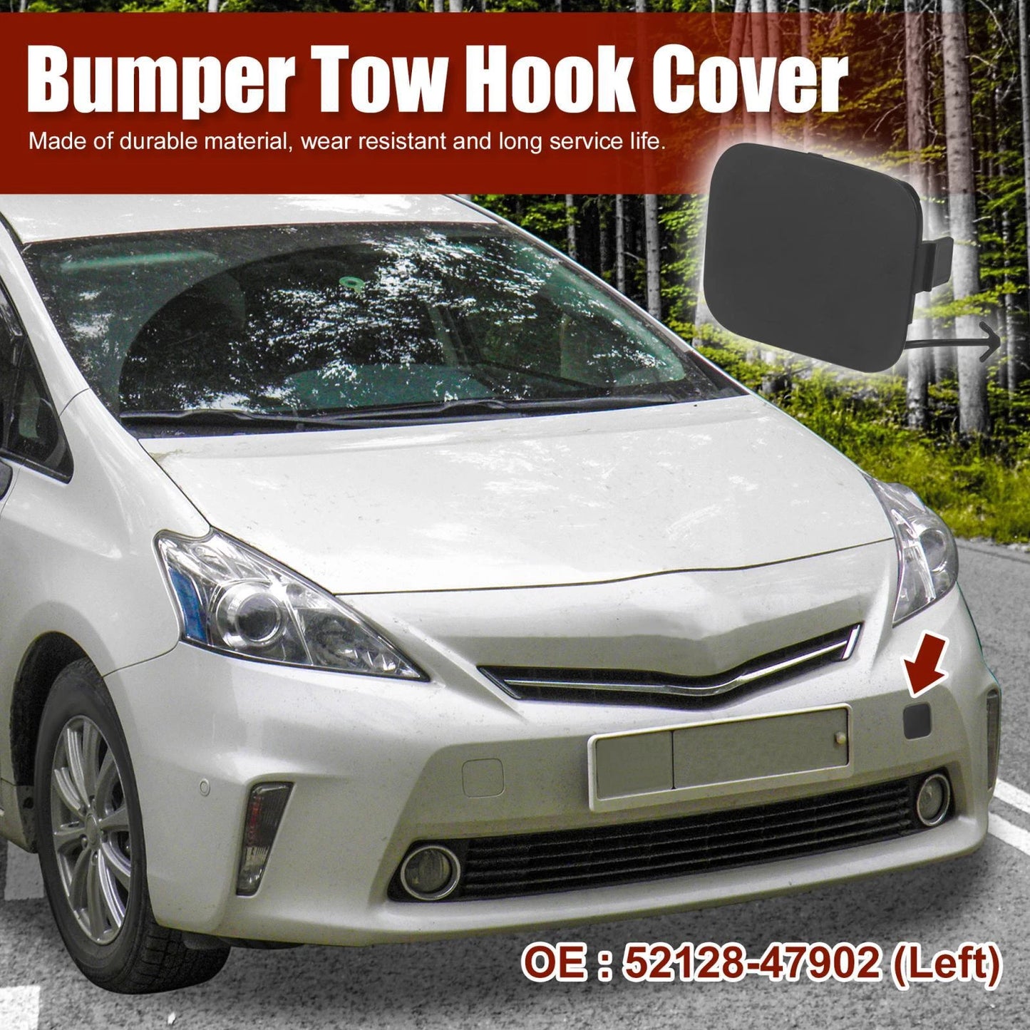 Front Left Bumper Tow Hook Cover for Toyota Prius V (2012-2014)