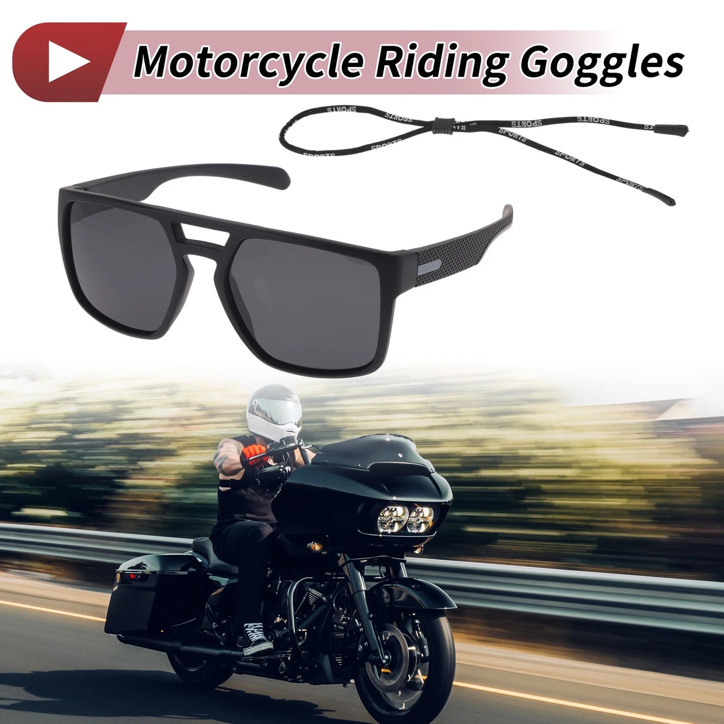 Motorcycle Riding Goggles Black Lens Black Gray Frame Tri-Acetyl Cellulos