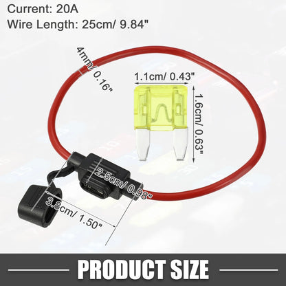 20A Mini Blade Style Fuse Set with 12 AWG Holder for Car