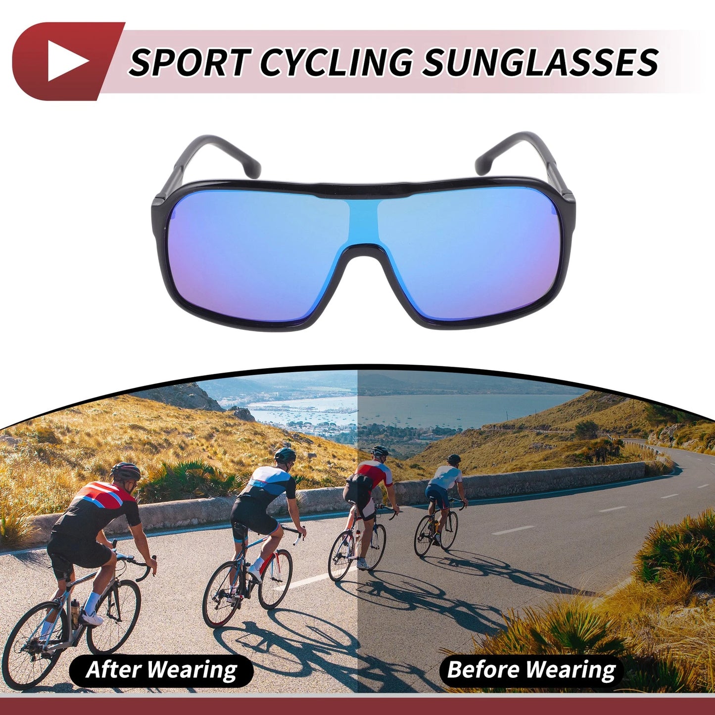 Set Motorcycle Riding Goggles Blue Lens Black Blue Frame Tri-Acetyl Cellulos PC