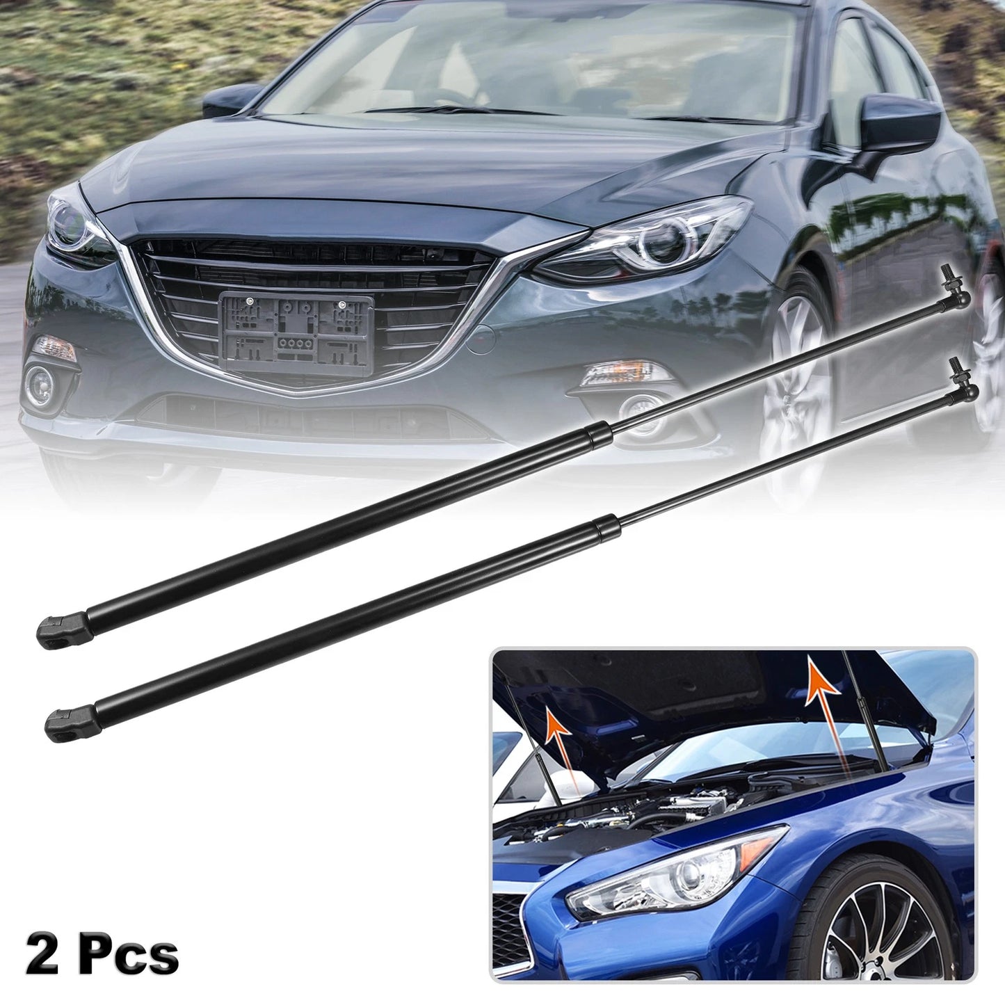 Front Hood Lift Supports for Mazda 3 Axela (2009-2013) Black