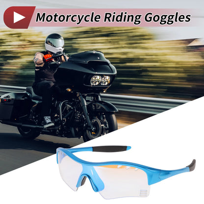 Goggles Light Blue Lens Blue Frame PC TPU Cycling Sunglasses for Motorcycle