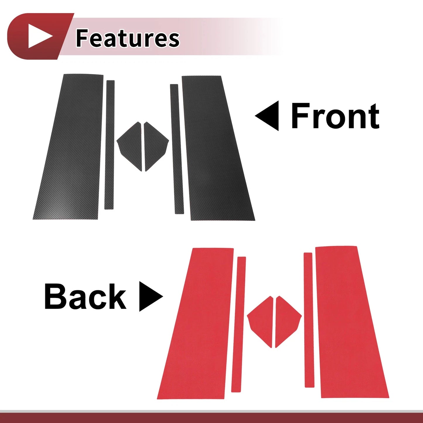 6 x Car Door Pillar Window Trim for Ford Bronco (2021-2023) Black Carbon Fiber