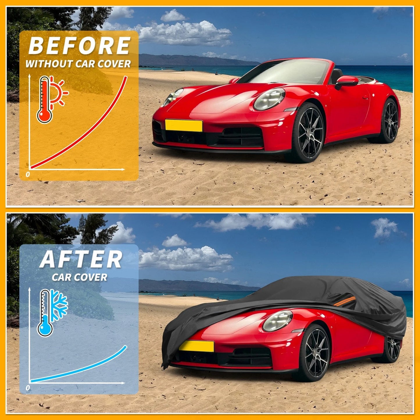210D-PU Car Cover Waterproof All Weather for Porsche 911 with Zipper