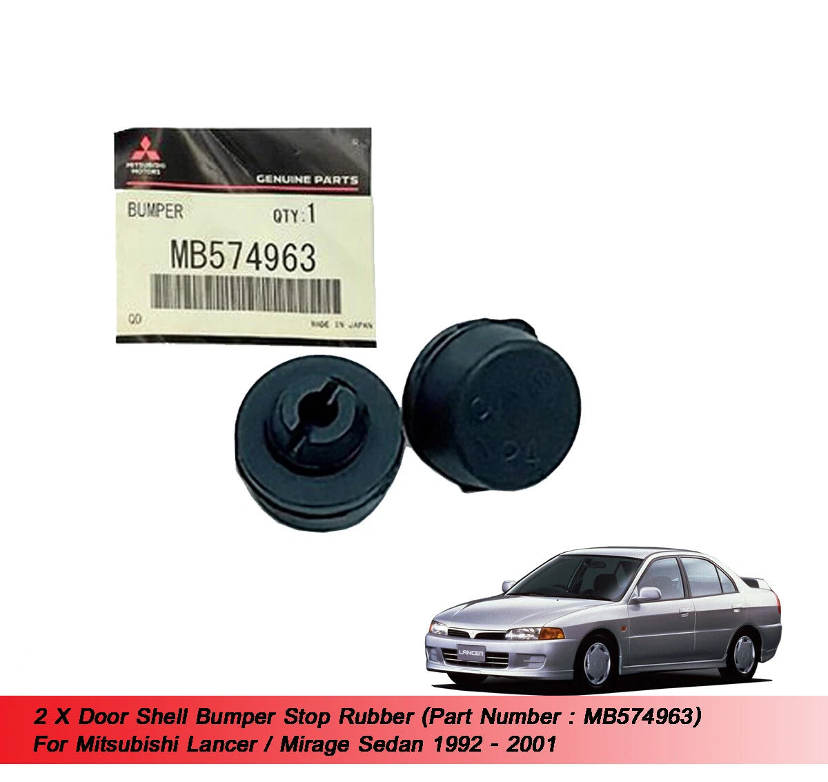 2 x Door Bumper Stop Rubber for Mitsubishi Lancer Sedan (1992-2001)