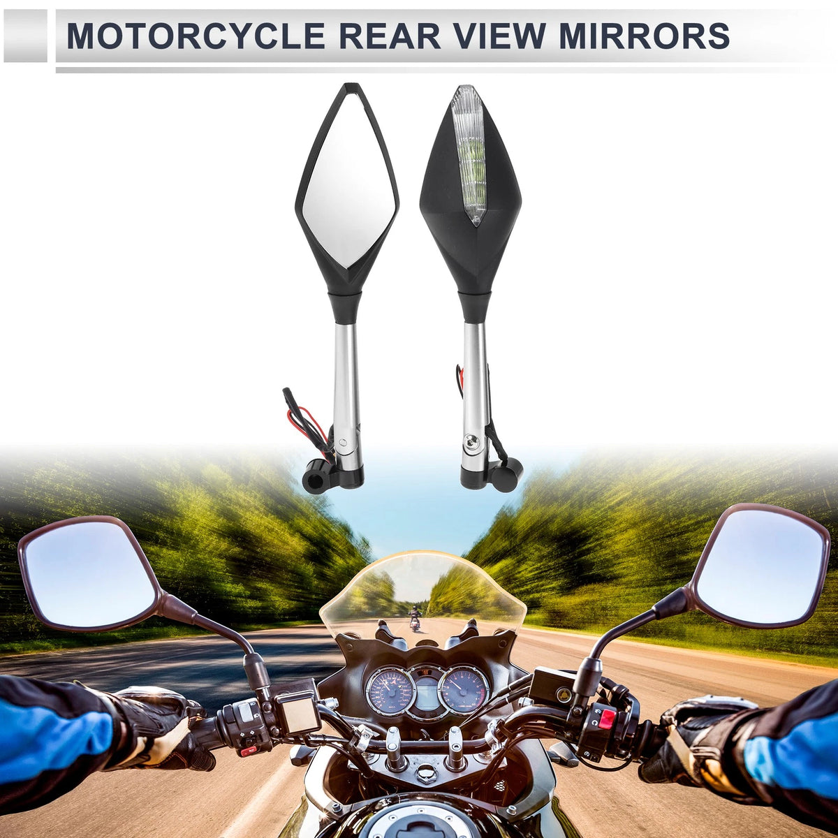 M8/M10 Motorcycle Rear View Mirrors Silver Tone Aluminum Alloy for Motorcycle