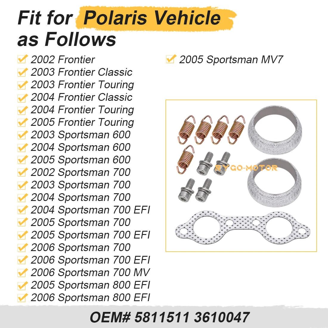 Exhaust Muffler Gasket Seal Spring Rebuild for Polaris Frontier (2002–2005)