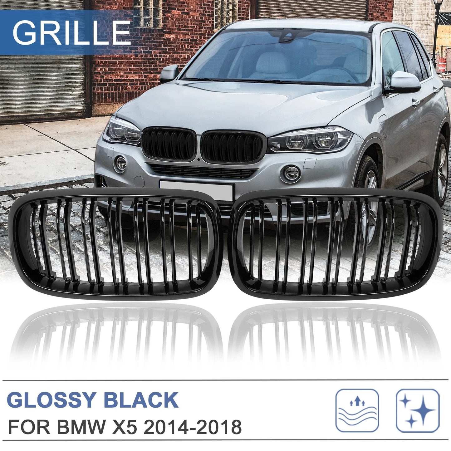 Glossy Black Front Kidney Grille for BMW X5 (2014-2018)